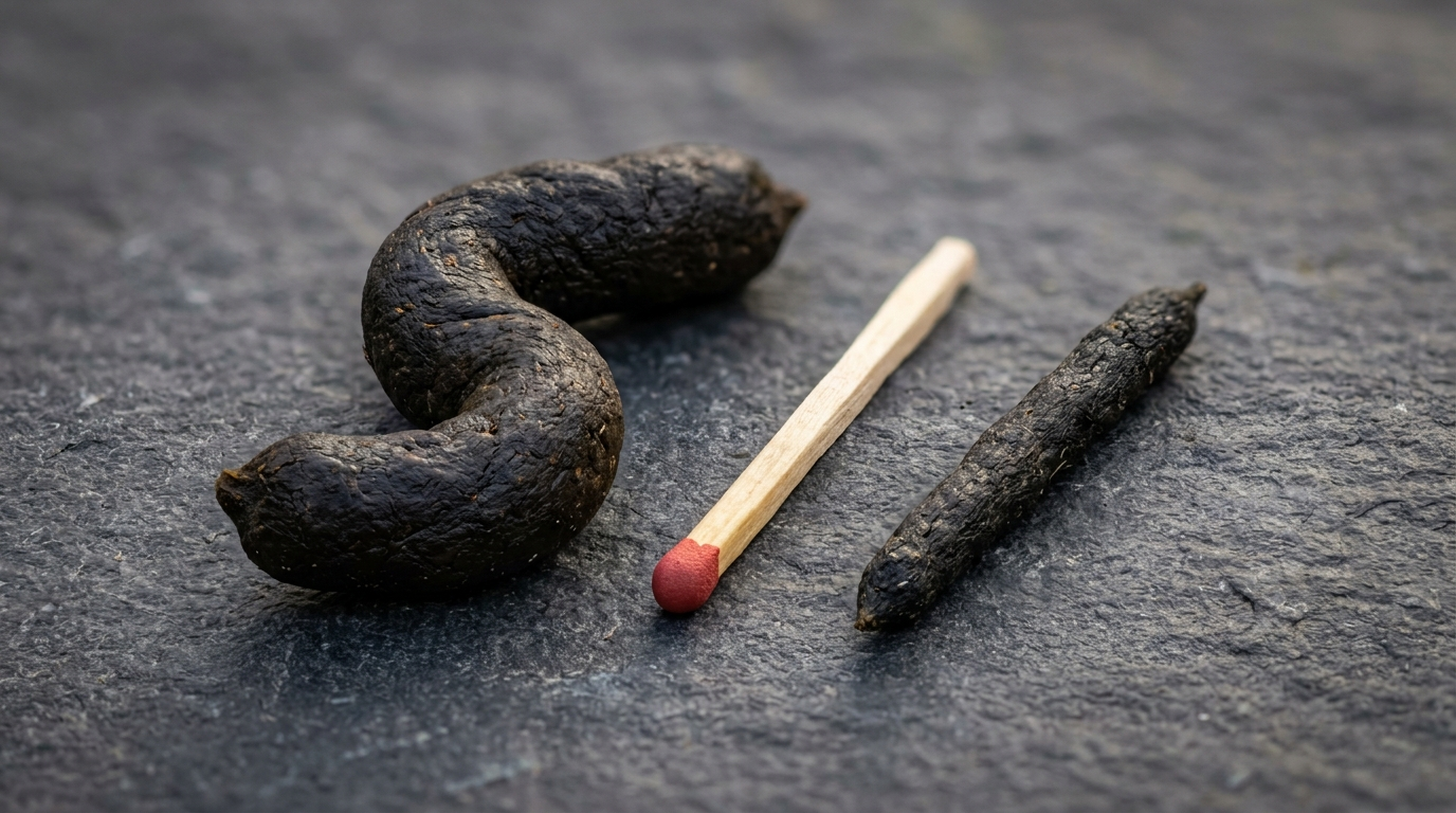 Comparison of marten and weasel scat next to a matchstick