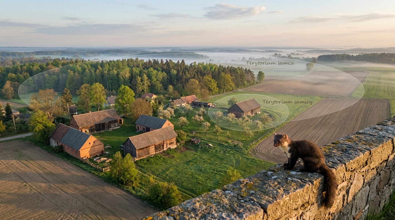 Diagram of stone marten home ranges in a rural landscape